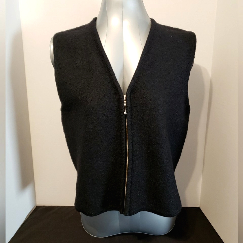 Herman Geist Women's 100% Wool Black Zip-Up Vest Size:Lg